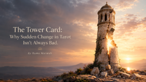 Symbolic Tower-inspired scene representing sudden change, transformation, and new beginnings in Tarot.
